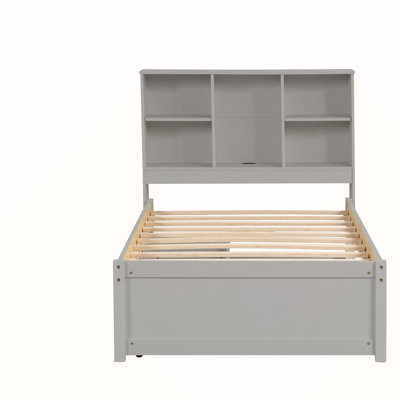 Structure de lit simple moderne avec port USB intégré sur la tête de lit bibliothèque et 2 tiroirs de couleur grise