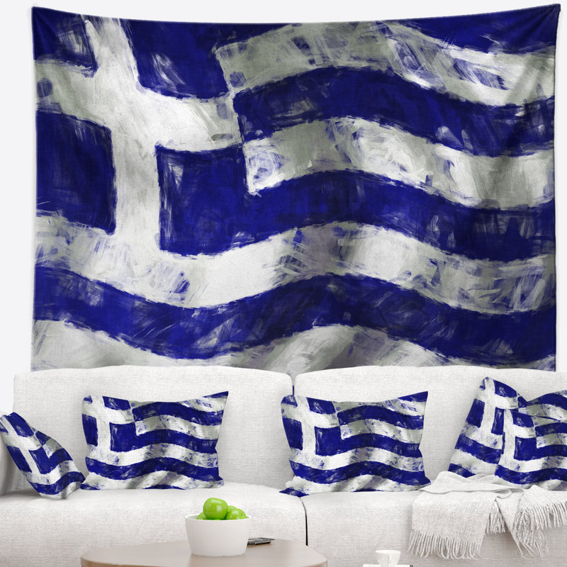 Drapeau de la grèce tapisserie, H 32 po x l 39 po