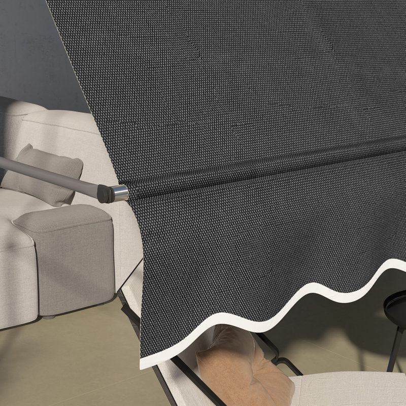 Outdoor manual retractable awning with support pole bracket, Black