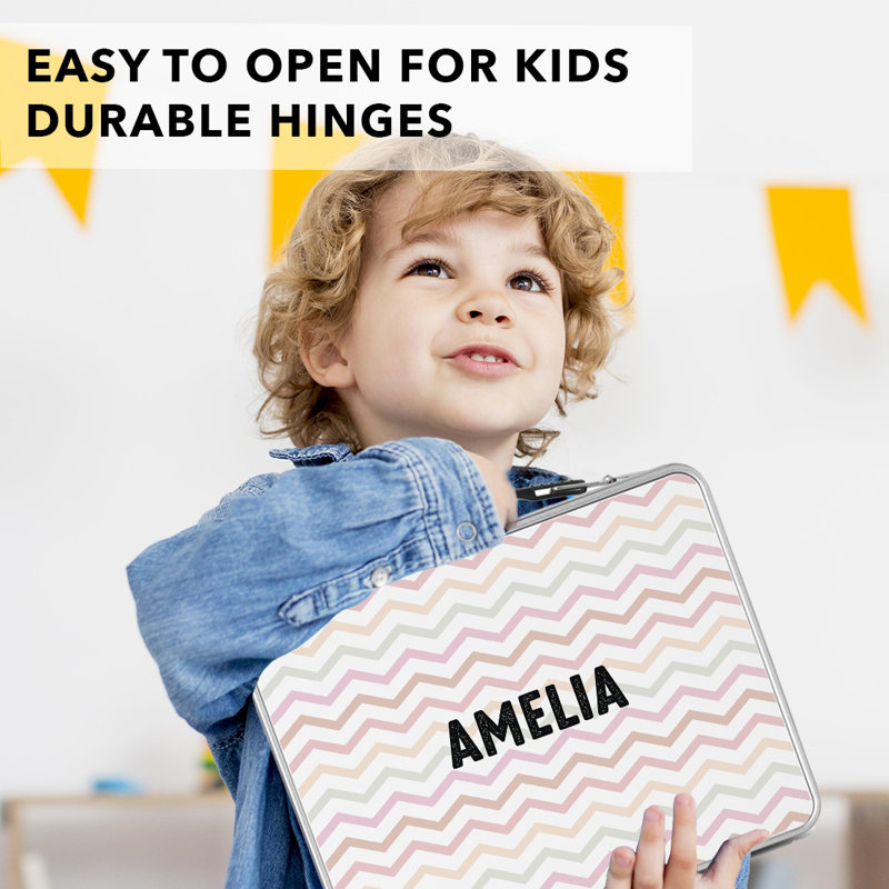 Custom Stainless Steel Lunch Box, Pastel Chevron Pattern, Easy-To-Open, BPA-Free, 8.6" X 6.6" For Kids, Oui