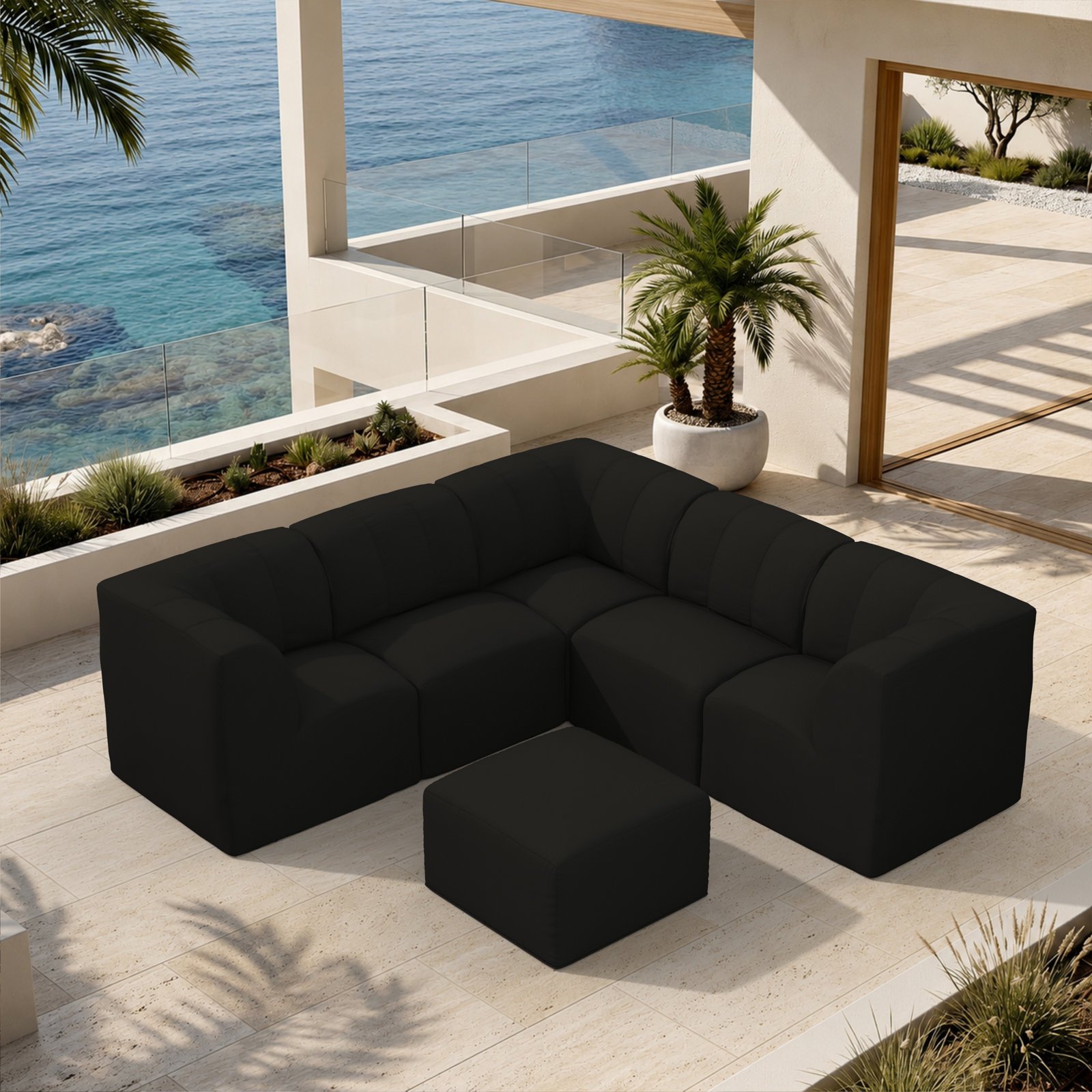 Praia 6-Person Patio Seating Group, Canvas Black Sunbrella® Canvas