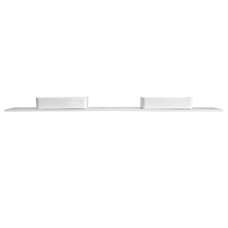 Plateau de meuble-lavabo 84 po en pierre de quartz blanc avec double vasque carrée en céramique