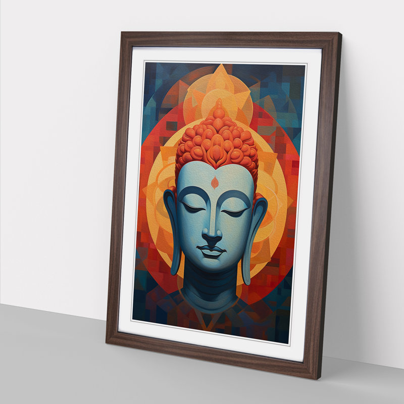 Buddha Hard Edge Painting Art - Framed Print, 46cm H x 34cm W x 2cm D, Walnut Framed