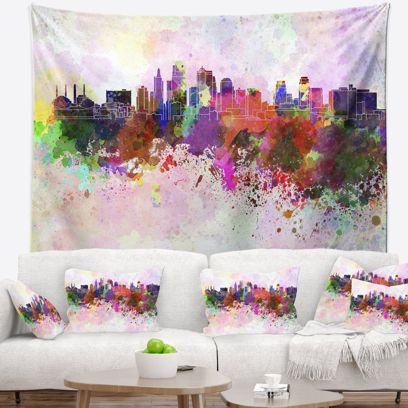 Tapisserie d'horizon de kansas city Cityscape, H 78 po x l 92 po