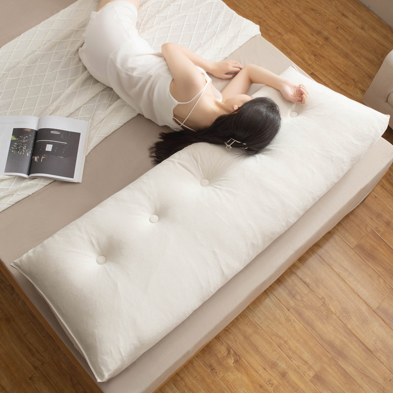 Oreiller de lit surdimensionné en chenille avec support triangulaire et poches latérales, Blanc, Rectangle 20 po H x 39 po L