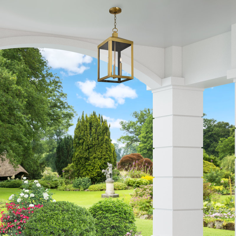 Lanterne suspendue d'extérieur à 3 lumières Inniss, Laiton antique, H 24 po x l 10,5 po x P 10,5 po