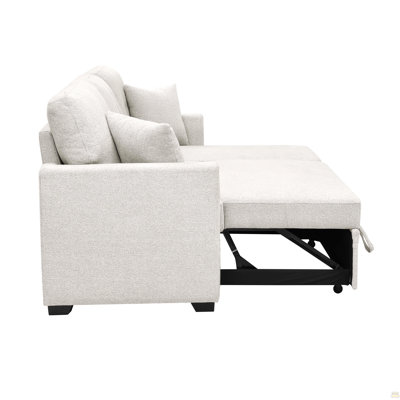 76.5" Linen Blend Upholstered Sectional with Pull-Out Bed and Chaise Storage