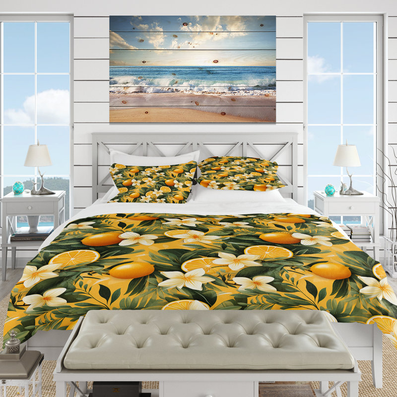Mango Sunset Tropical Pattern Duvet Cover, King Duvet Cover + 2 King Shams
