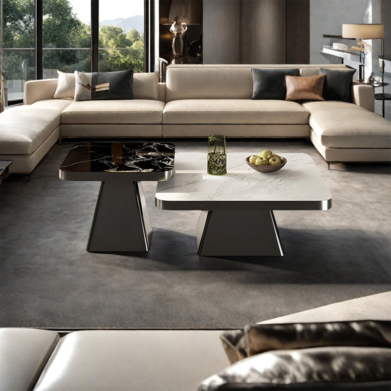 Table de salon carrée en marbre, H 15,7 po x L 35,4 po x l 35,4 po
