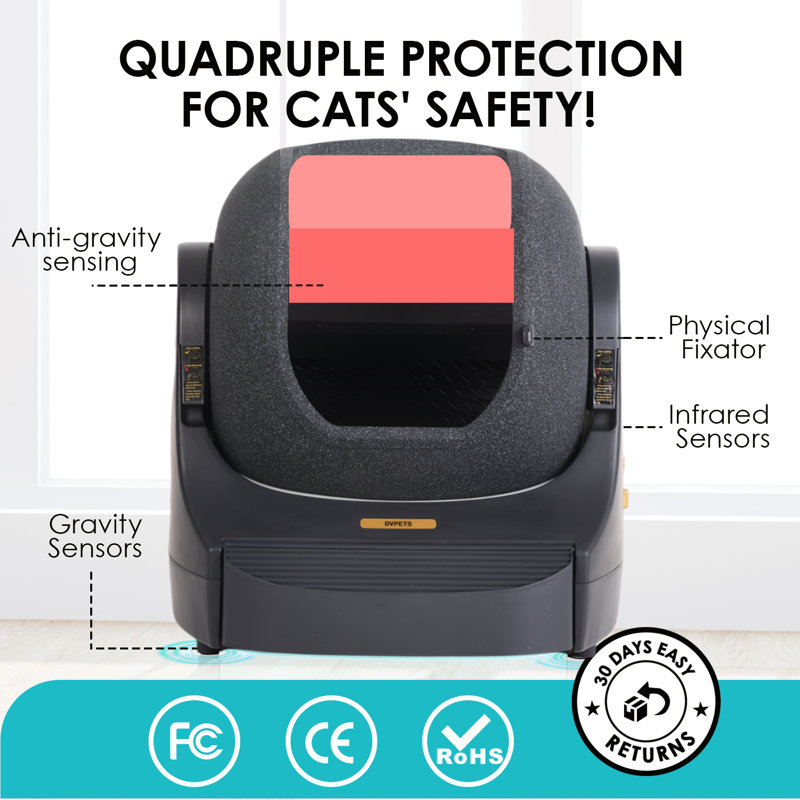Der Vierbeiner Open-top Automatic Cat Litter Box, Self Cleaning Cat Litter Box For Multiple Cats, App Control Smart Cat Litter Box With Mat