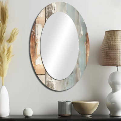 Rustic Farmhouse Wooden Planks - Miroir mural ovale
