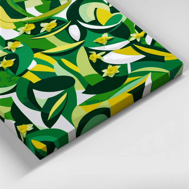 Abstrait, formes 56, art mural sur toile verte, H 14 po x l 11 po
