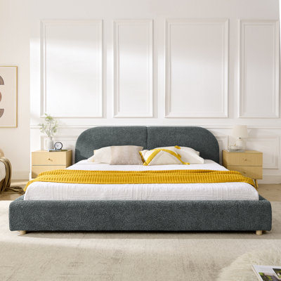 Très grande base de lit tapissier de style très moderne avec tête de lit haute incurvée, tissu en fil de cercle de qualité supérieure et support robuste pour les jambes, matelas non inclus - gris foncé