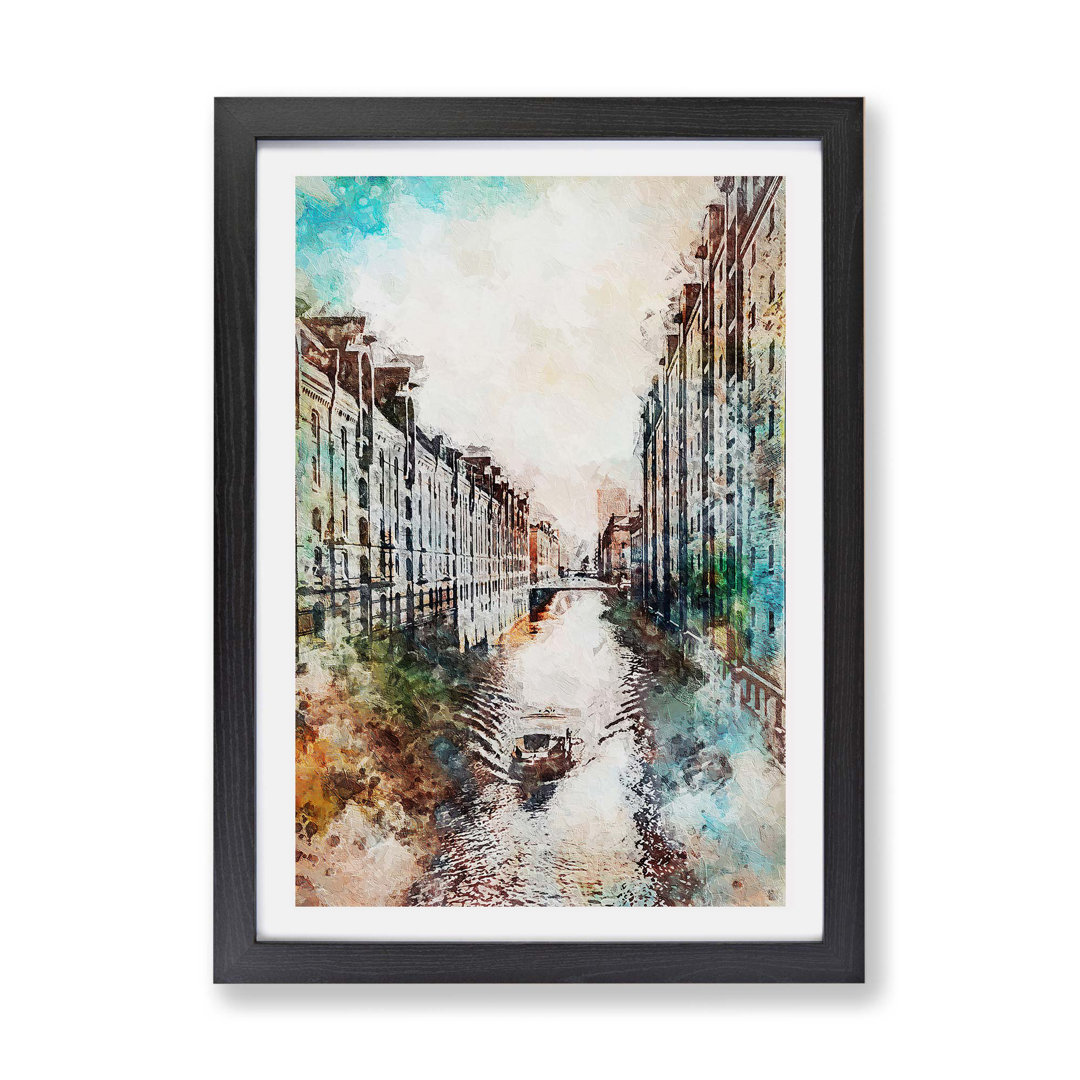 Canal Boat in Hamburg Germany - Framed Print