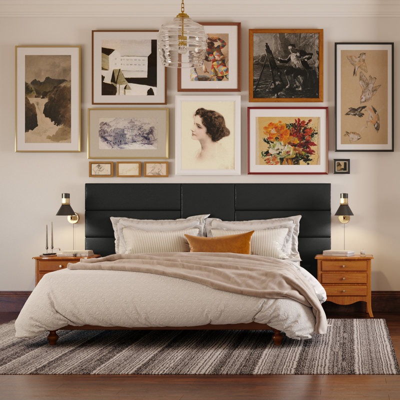Aeronwen Luxe Vegan Leather Headboard: Versatile Wall Panels for Home and Hospitality Decor, Black, King