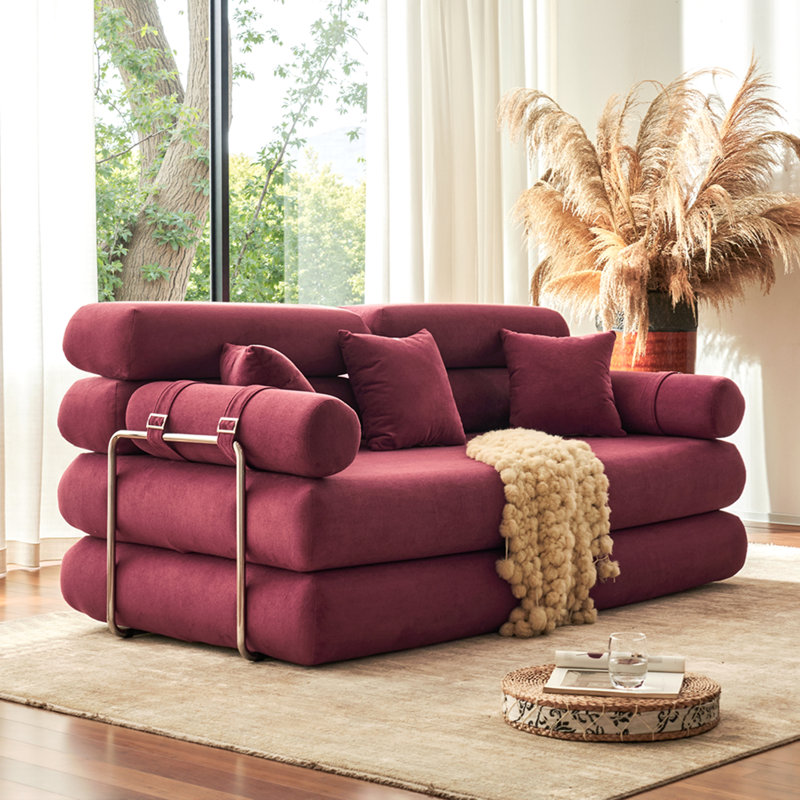Canapé-lit modulaire convertible en forme de L, tissu chenille bourgogne adapté aux animaux de compagnie, mousse à haute densité 4 couches, canapé-lit moderne pour le salon