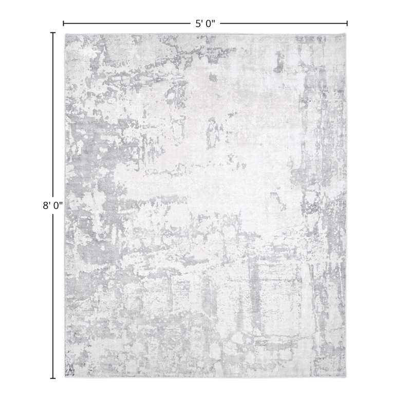 Milo Hand Knotted Area Rug in Gray, Rectangle 5' x 8'