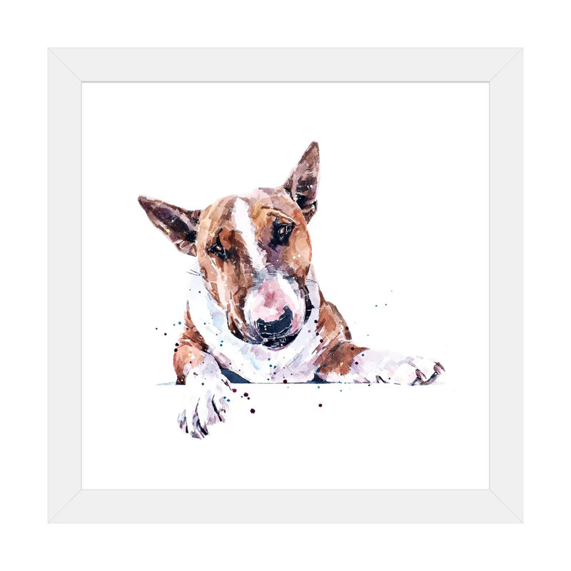 Bull terrier par Edwatercolours-impression, Papier encadré blanc, Blanc, H 24 po x l 24 po x p 1 po