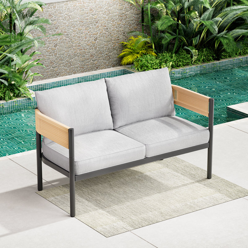 129.5Cm Wide Outdoor Loveseat with Cushions, Beige