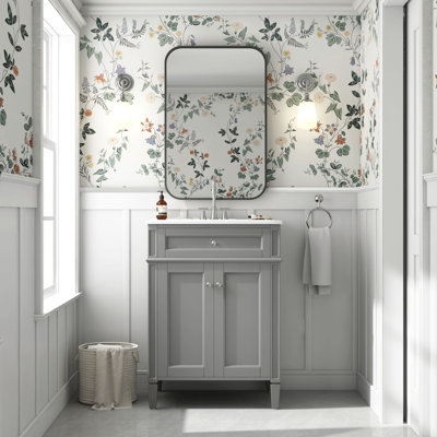 Meuble-lavabo 24 po avec 2 portes et tiroir coulissant, armoire de rangement pour salle de bain avec lavabo, portes à fermeture en douceur avec organisateurs