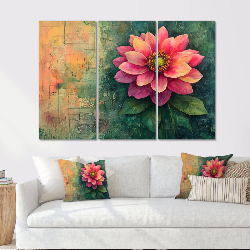 Vintage Dalia Spring Symphony I - art mural Dahlia - ensemble de 3, Toile tendue, H 28 po x l 36 po, Ne s’applique pas