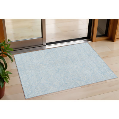 Tapis extérieur lavable floral bleu ciel et ivoire 3 pi x 5 pi
