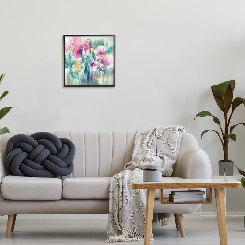Délicates fleurs pluvieuses, pivoines roses, illustration peinte par Tiers et murs - peinture, H 17 po x l 17 po x P 1,5 po