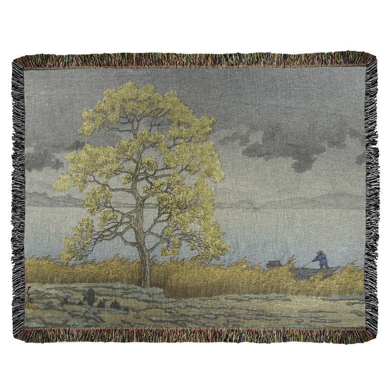 Hasui Kawase Hand Woven Throw Blanket, Yellow
