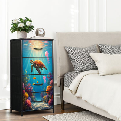 4 Drawer Dresser for Bedroom, Narrow Chest of Drawers, Wooden Top and Study Iron Frame 18"x37.5"-(WxH)