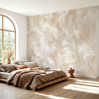 Papier peint adhésif autocollant amovible à motif de tourbillons blancs abstraits à finition nacrée, papier contact pour salle de séjour H 100 po x l 144 po