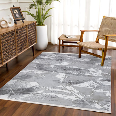 Tapis gris lavable à la machine antidérapant à imprimé numérique gris