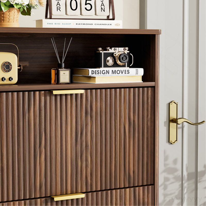 Shoe Cabinet Storage For Entryway Hidden Shoes Storage Cabinet With 3 Flip Drawers, Tall Free Standing Shoe Organizer Rack For Foyer, Hallway. Walnut ,31.6'' L X 9.6'' W X 54.4'' H.