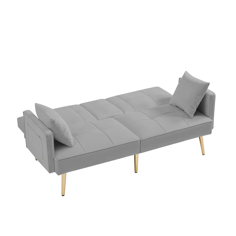 Canapé-lit à accoudoirs carrés 69,20 po Malesa, Velours gris velours