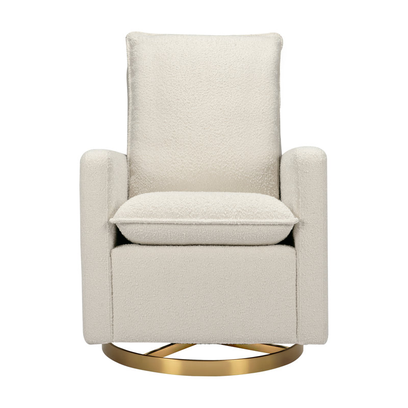 Ivory Boucle Pillowback Swivel Glider with Gold Base