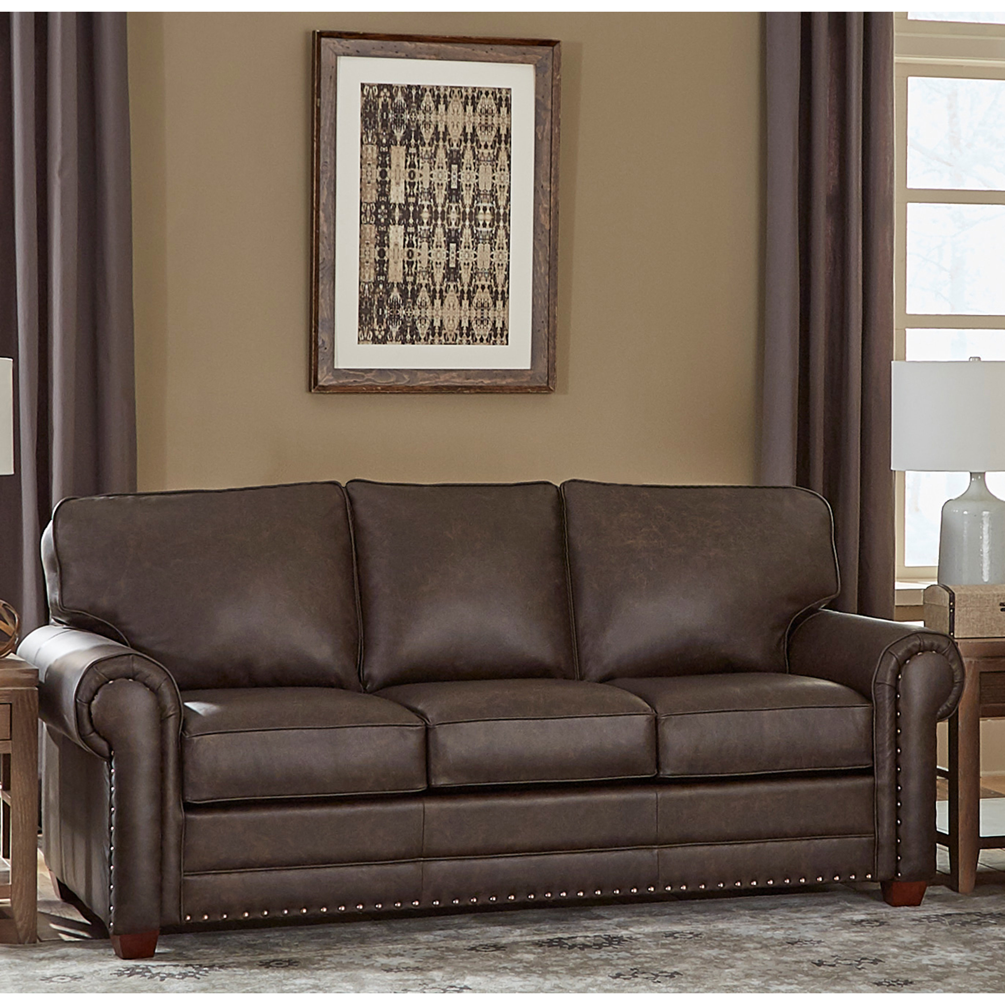 Abinesh 83 Leather Sleeper Sofa Red Barrel Studio Upholstery Color Chestnut Brown Genuine Leather