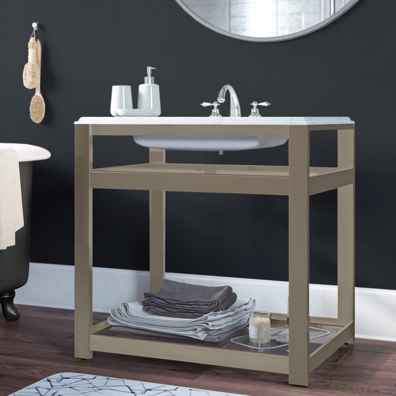 Kingston Brass Kingston Commercial Steel Console Sink Base with Glass Shelf, Brushed Nickel