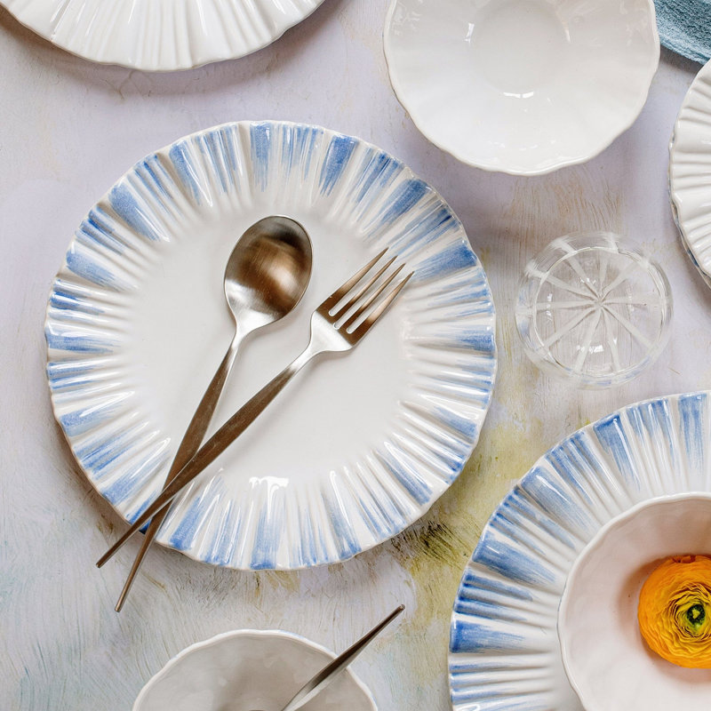 Bari Stoneware Dinner Plate, Blue/White