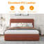 Grand lit plateforme en cuir PU avec tiroirs de rangement - Aucun sommier requis, facile à assembler, brun-1881781665-1881781664
