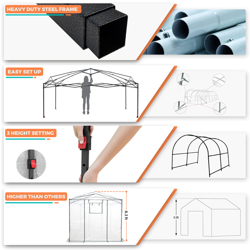 Eagle Peak 12x8 White Portable Walk-In Greenhouse with PE Cover