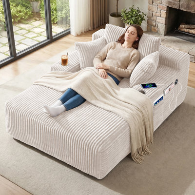 Méridienne Boneless de 66 pouces pour l'intérieur, canapé-lit surdimensionné en velours côtelé avec charge USB et porte-gobelet, sans assemblage