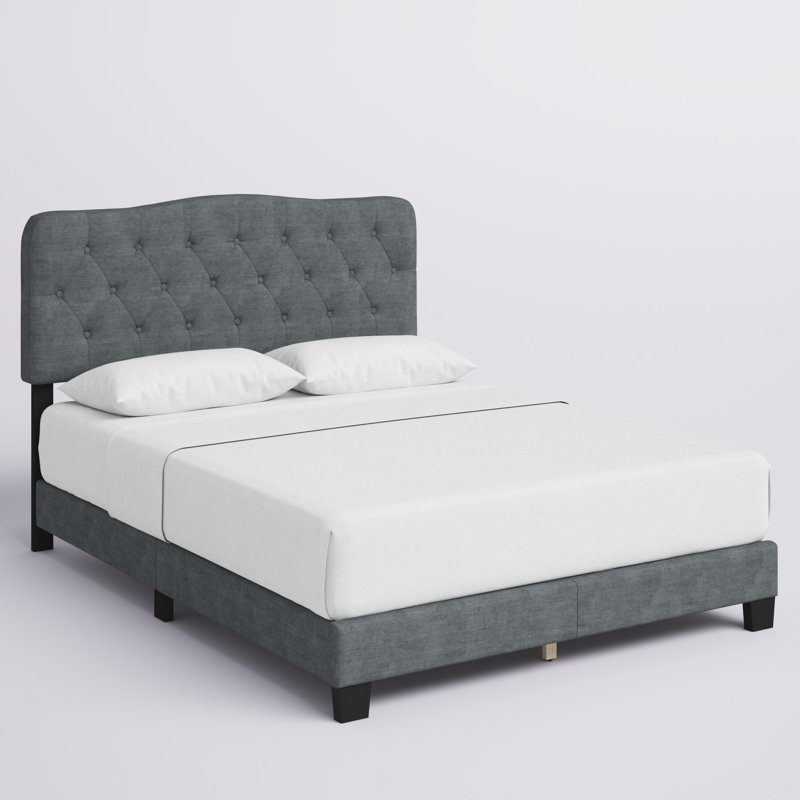 Upholstered Standard Bed, Silver Gray Velvet, Queen