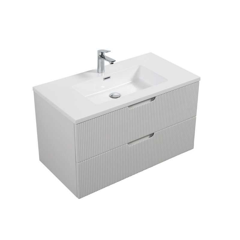 Kamaiyah 35.5'' Single Bathroom Vanity with Poly Marble Top