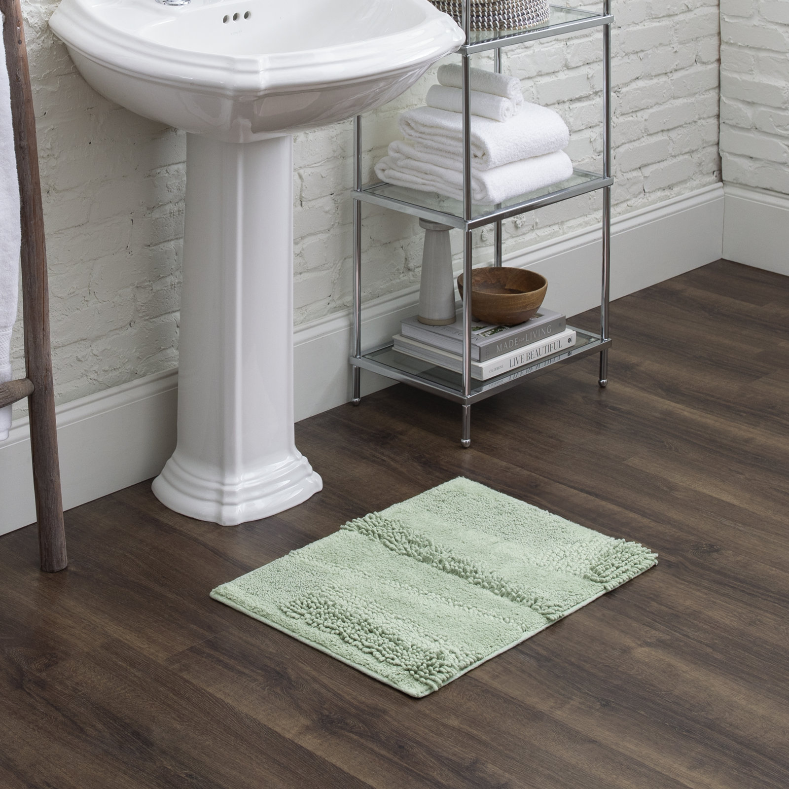 Laverne Solid Cotton Bath Rug, 17" W x 24" L, Seaglass