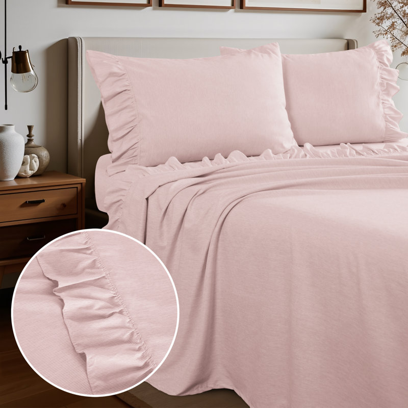 Shabby Chic Printed Pin Stripe Sheet Set, Blush, Queen