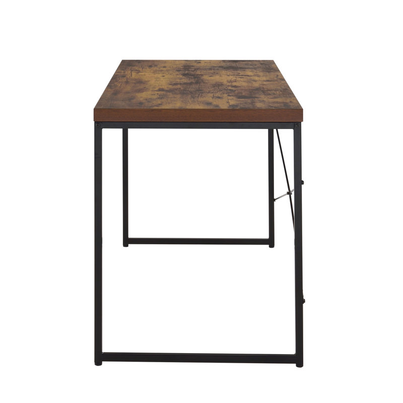 Bureau en chêne patiné avec pieds noirs élégants - Support en métal pour surface d'écriture fonctionnelle