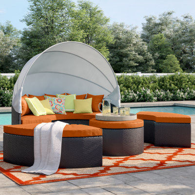 Convoquer l'osier rotin extérieur Patio auvent sectional lit de jour