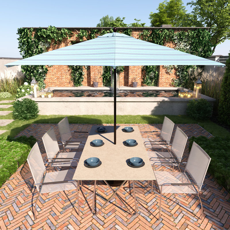 Parasol de patio blanc mat 11 pi., Rayures bleues