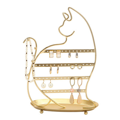 Earring Holder Hanging Organizer Stand,Jewelry Tree Table Top Ear Stud Holder Tower Rack  (Gold)