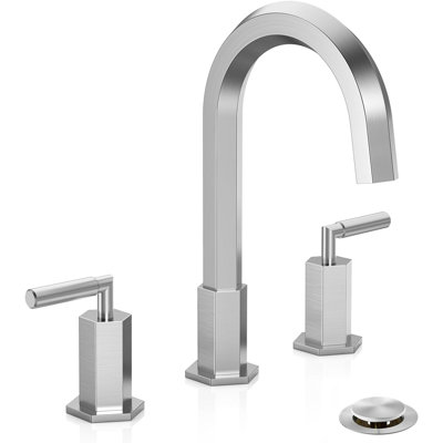 Robinet de lavabo de salle de bain à 3 trous en nickel brossé à 3 trous, robinet de salle de bain hexagonal à 2 poignées avec bonde escamotable en métal et conduites d'alimentation en eau