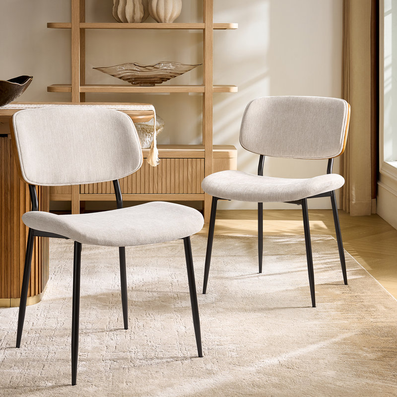 Balloo 20.75"W Modern Fabric Seat Cushion Dinning Chair with Curved Wooden Backrest (Set of 2), Beige